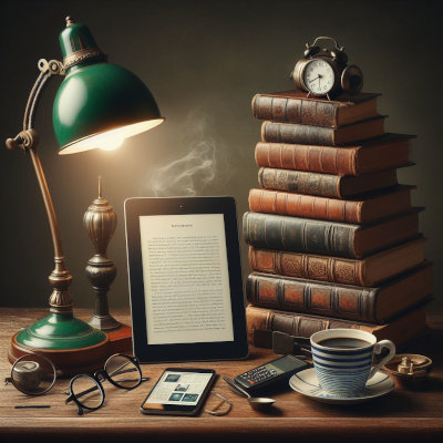 Grafika symbolioczna z książkami, ebookami i audiobookami