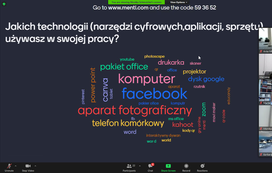 zdjęcie ekranu aplikacji ZOOM jednego z przeprowadzonych szkoleń internetowych