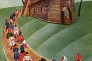 duża grupa ludzi w drodze do kościoła