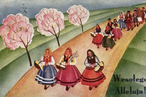 duża grupa ludzi w drodze do kościoła